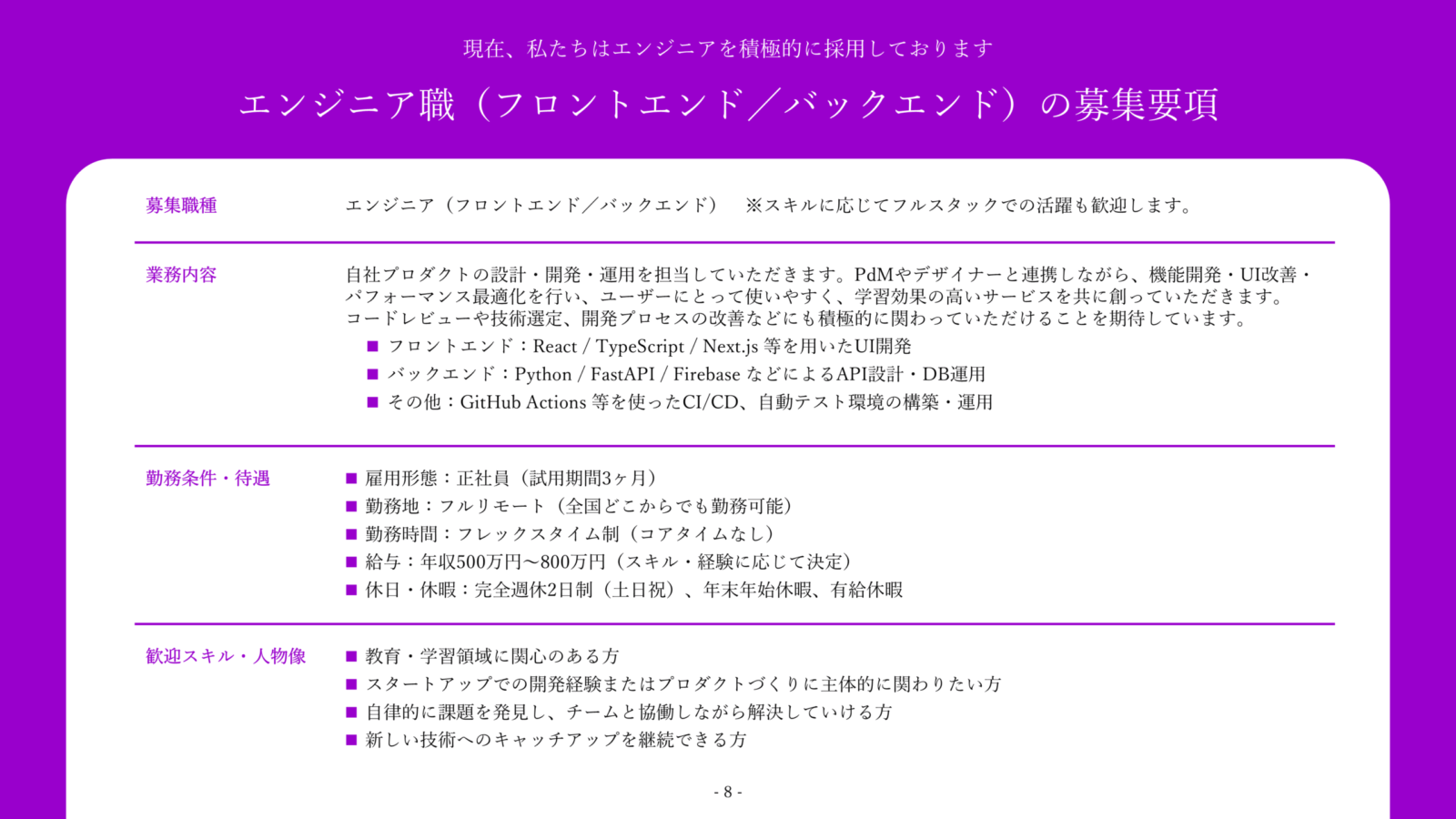 採用ピッチ資料