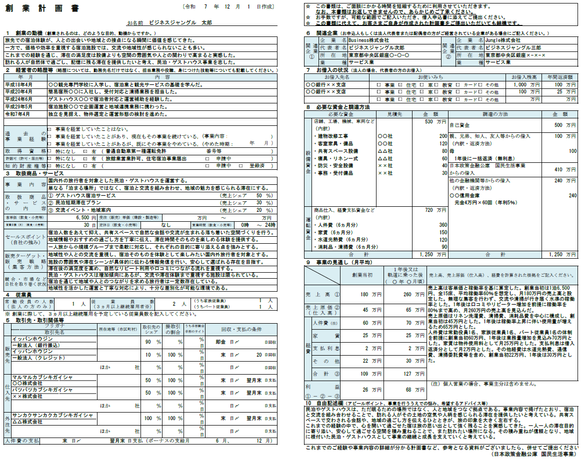 民泊・ゲストハウスの事業計画書の書き方｜記入例・テンプレート付き
