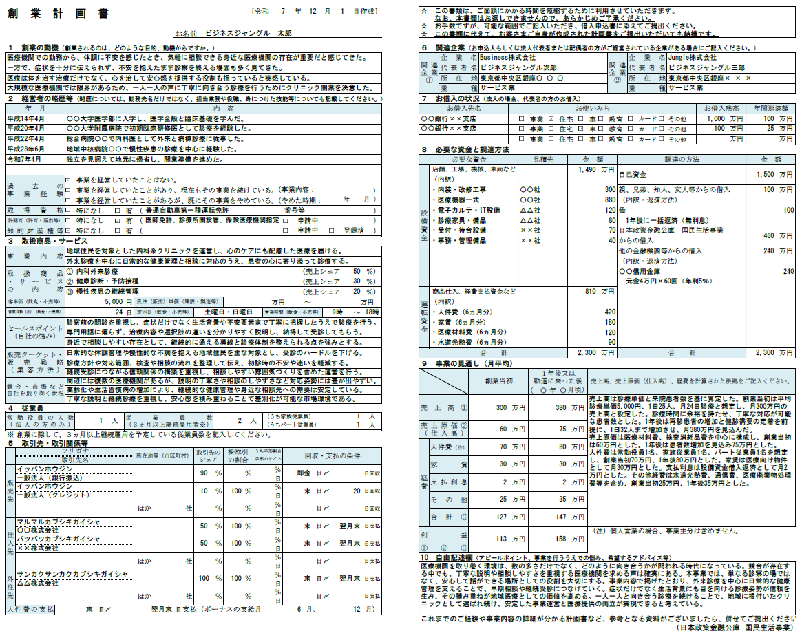【記入例・テンプレート付き】クリニック（医院・診療所）の創業計画書を徹底解説