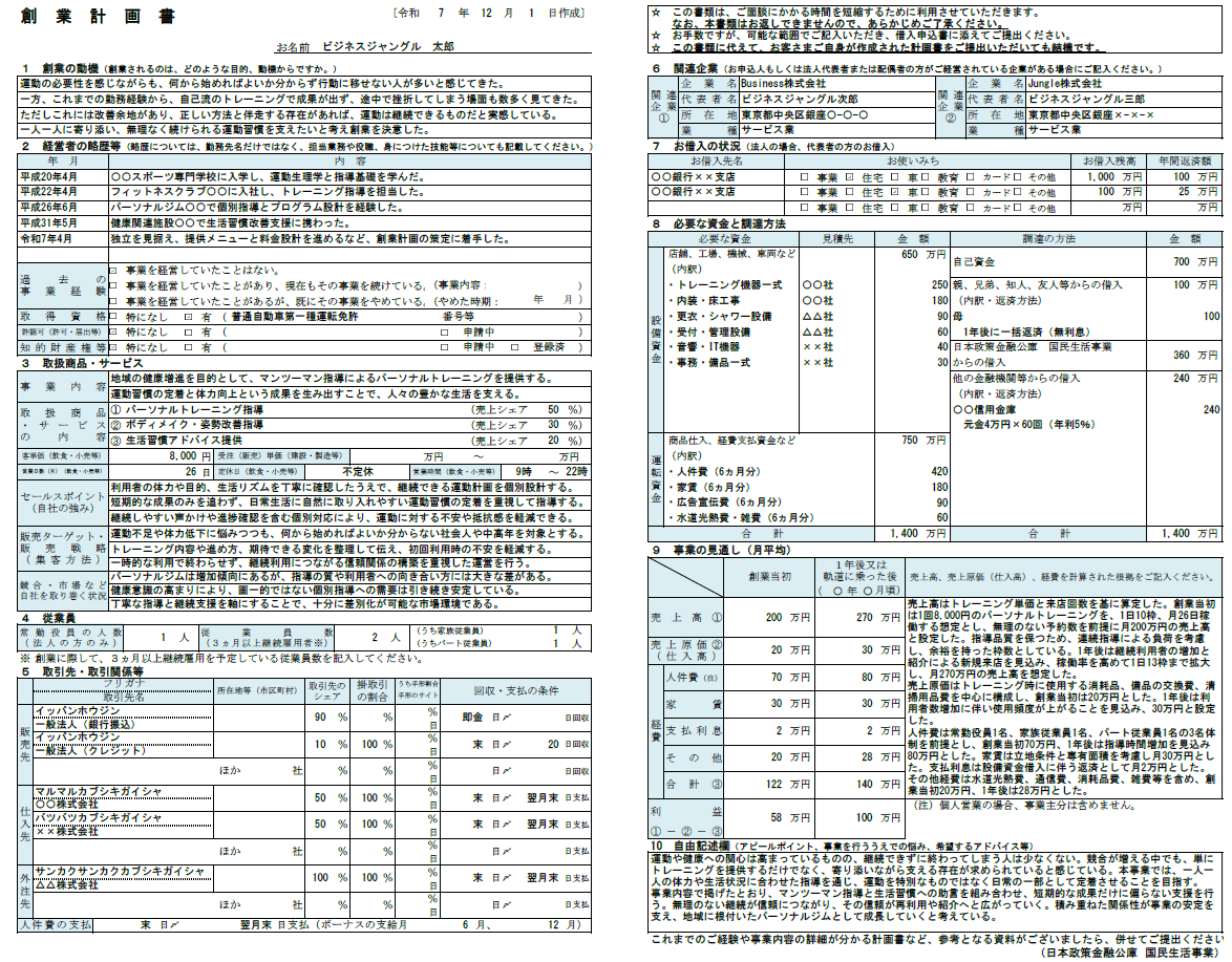 【記入例・テンプレート付き】パーソナルジムの創業計画書を徹底解説