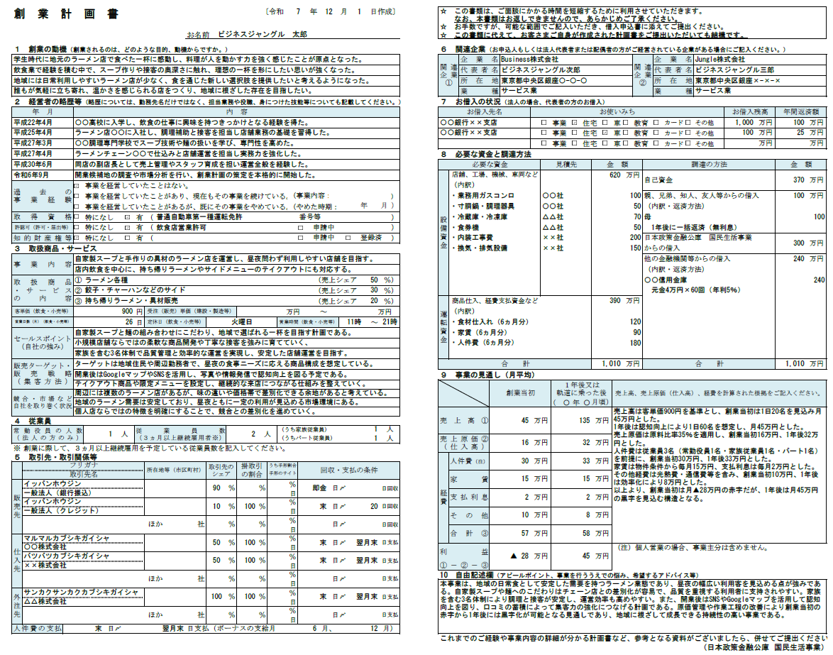 【記入例・テンプレート付き】ラーメン屋の創業計画書を徹底解説