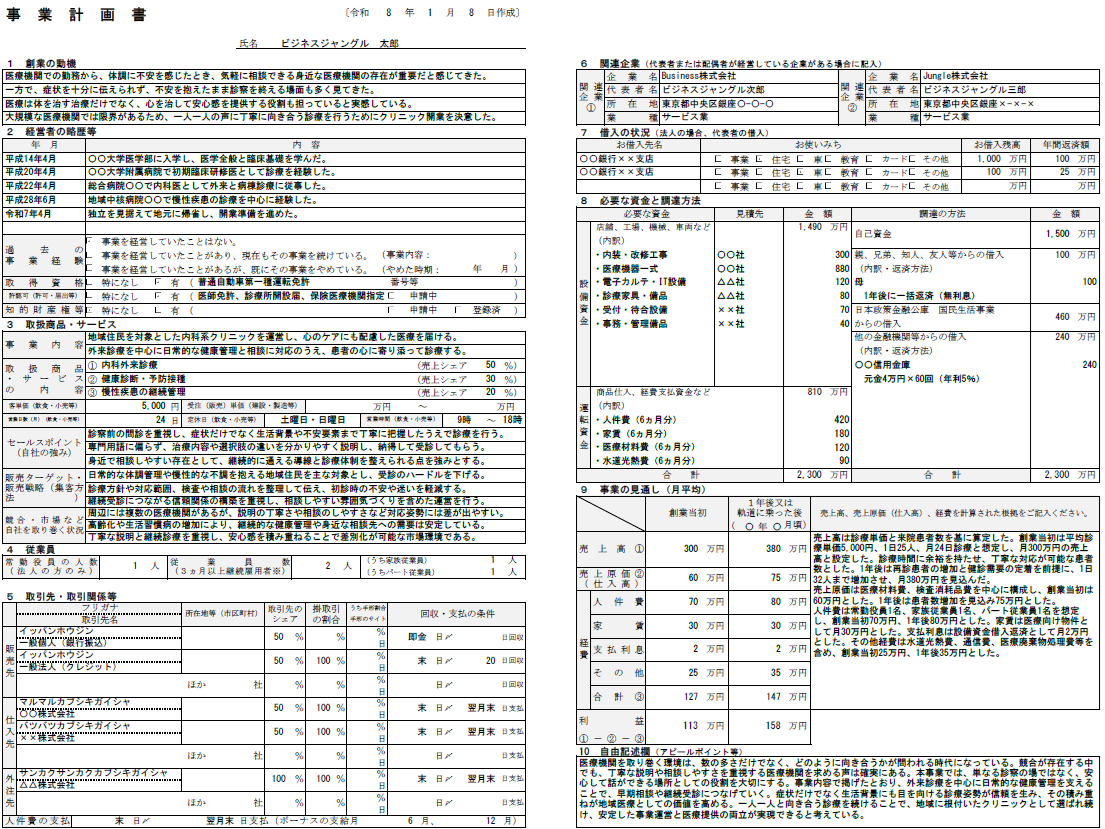 【記入例・テンプレート付き】クリニック（医院・診療所）の事業計画書を徹底解説