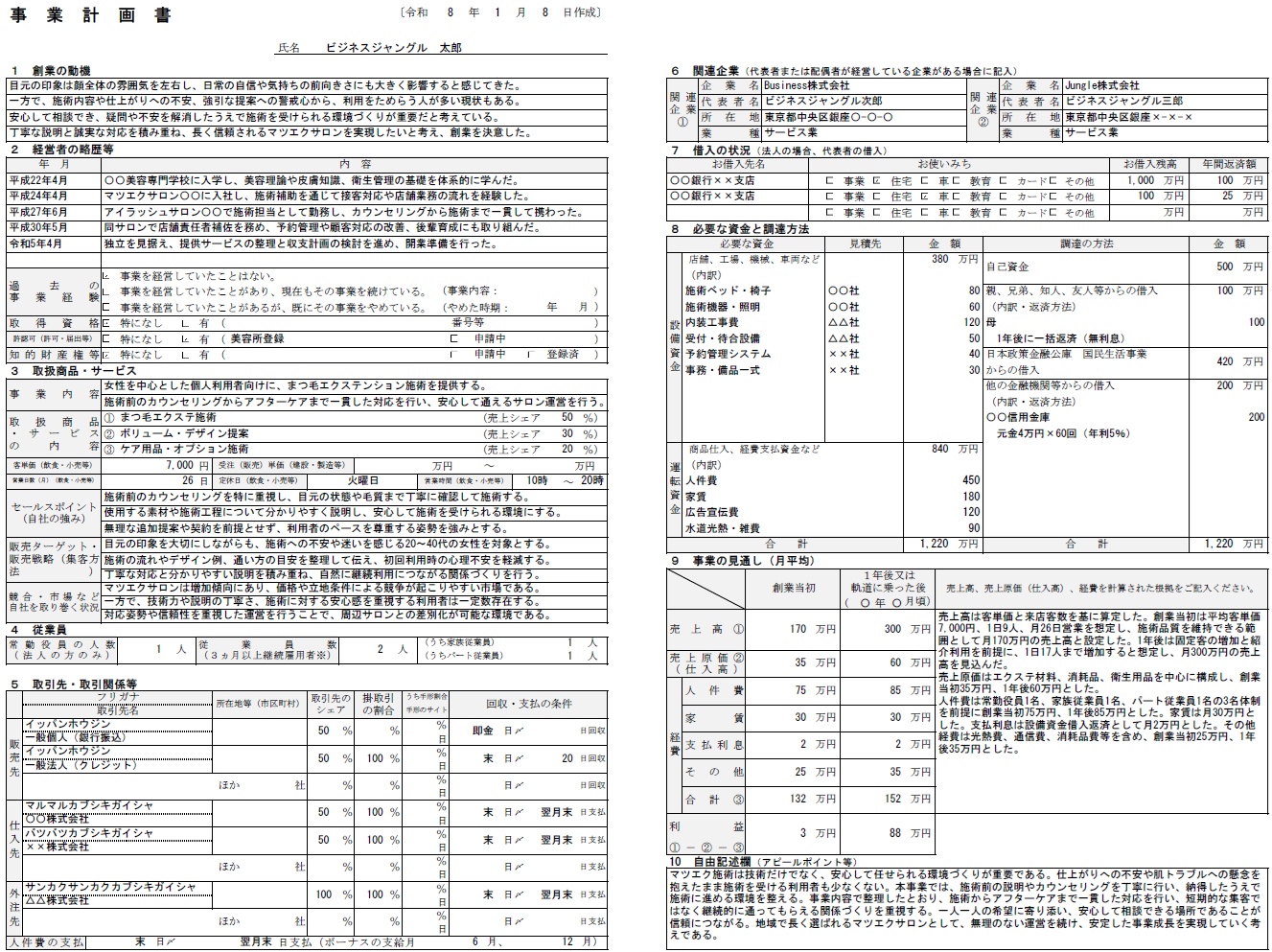 【記入例・テンプレート付き】マツエクサロンの事業計画書を徹底解説