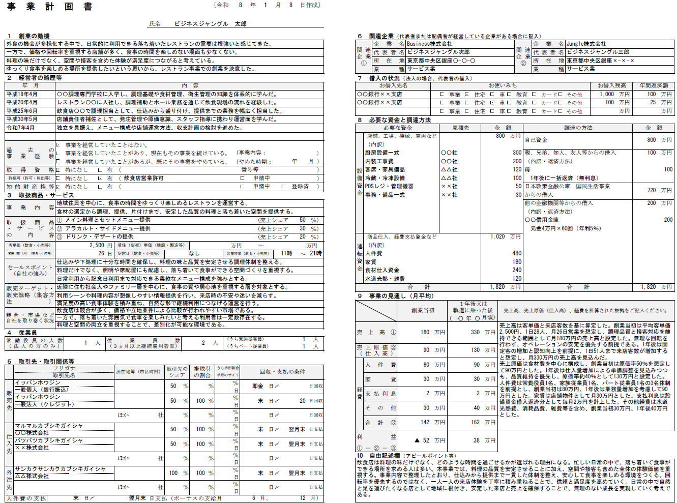 【記入例・テンプレート付き】レストランの事業計画書を徹底解説